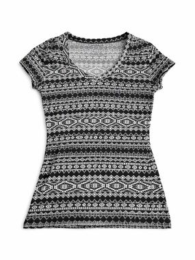 Women's Black & White Aztec V-Neck Short Sleeve Tee